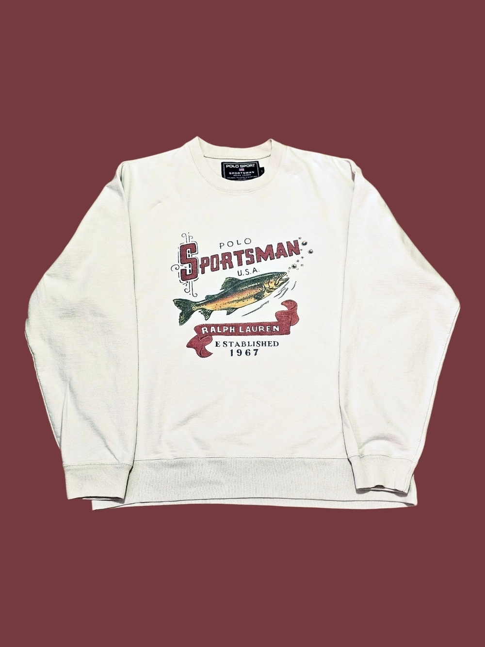 Ralph Lauren Cream Crewneck Sweatshirt with Vintage Sportsman Fish Graphic